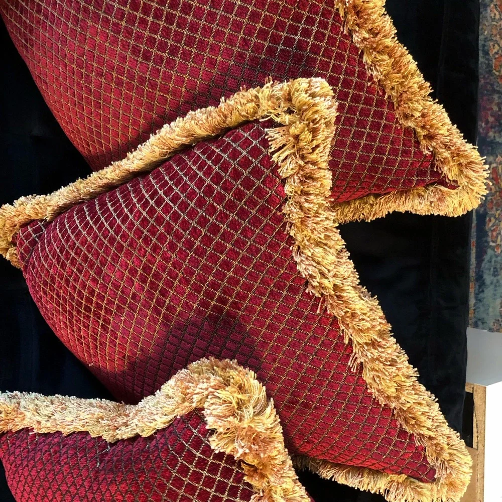 Red Chenille Turkish Square Pillow set of 3